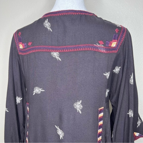 Free People Tulum Embroidered Aztec Boho V-Neck Kimono Sleeve Mini Dress XS - Picture 10 of 13